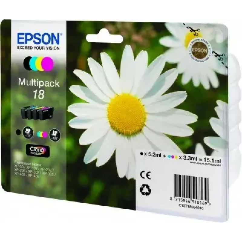 Tindikassettide mitmikpakend Epson Daisy Multipack 4‑värvi 18 Claria Home tindi — Standardmaht, 4 värvi