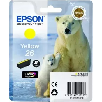 Tindikassett Epson C13T26144010 Singlepack Kollane 26 Claria Premium, pigmendipõhine, 1 tk