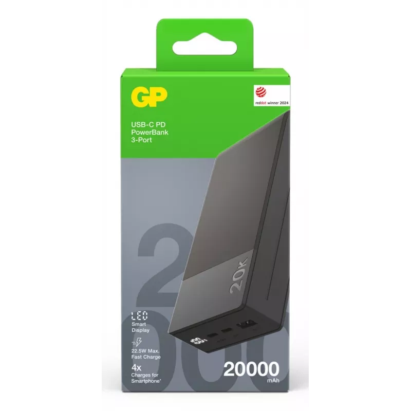 GP Battery GP PowerBank M2+ 20C 20000mAh 2xUSB-C/1xUSB-A must LED-Anz. (GPPBM20CGYMSR287)