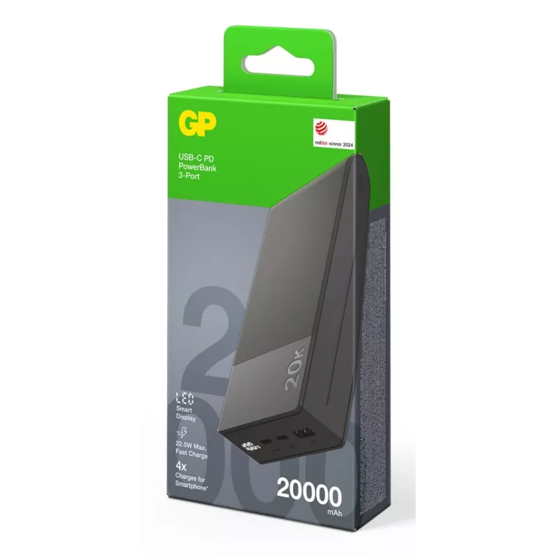 GP Battery GP PowerBank M2+ 20C 20000mAh 2xUSB-C/1xUSB-A must LED-Anz. (GPPBM20CGYMSR287)