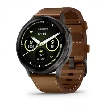 Nutikell GARMIN Venu 4 45 mm (1.4 tolli) AMOLED 454×454 px, Wi‑Fi, GPS, 8 GB, must korpus, pruun nahkrihm