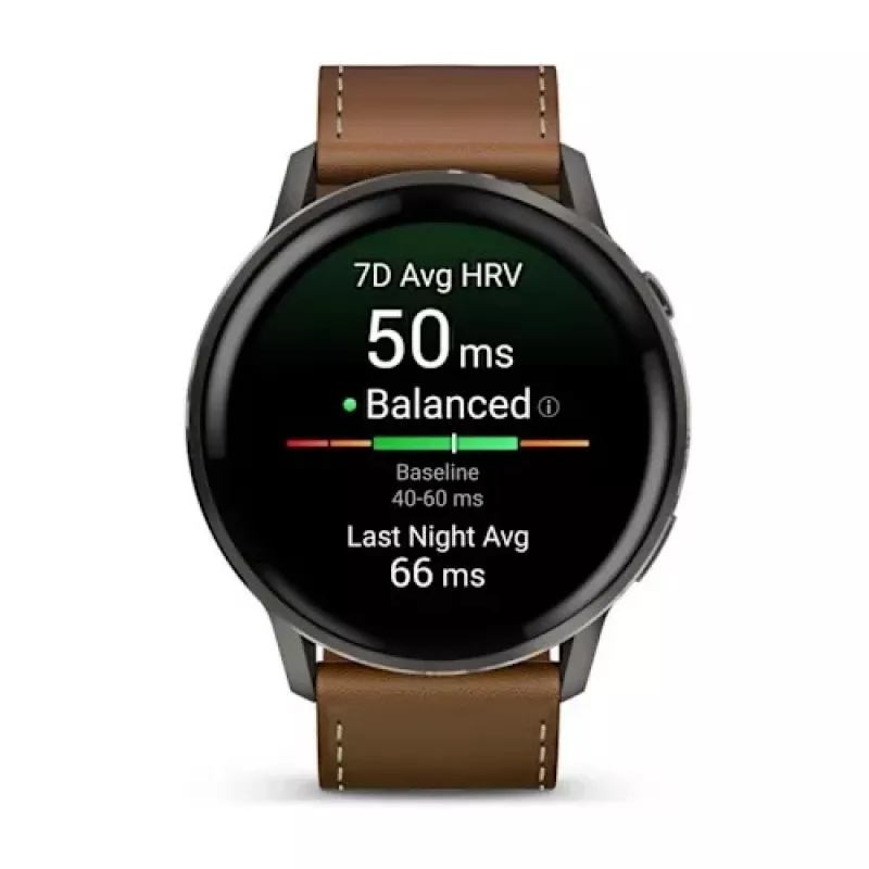 Nutikell GARMIN Venu 4 45 mm (1.4 tolli) AMOLED 454×454 px, Wi‑Fi, GPS, 8 GB, must korpus, pruun nahkrihm