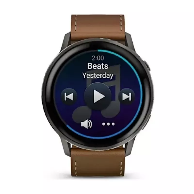 Nutikell GARMIN Venu 4 45 mm (1.4 tolli) AMOLED 454×454 px, Wi‑Fi, GPS, 8 GB, must korpus, pruun nahkrihm