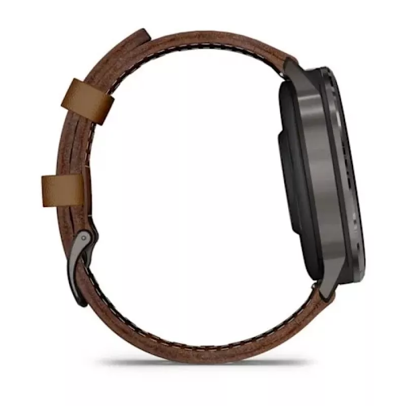 Nutikell GARMIN Venu 4 45 mm (1.4 tolli) AMOLED 454×454 px, Wi‑Fi, GPS, 8 GB, must korpus, pruun nahkrihm