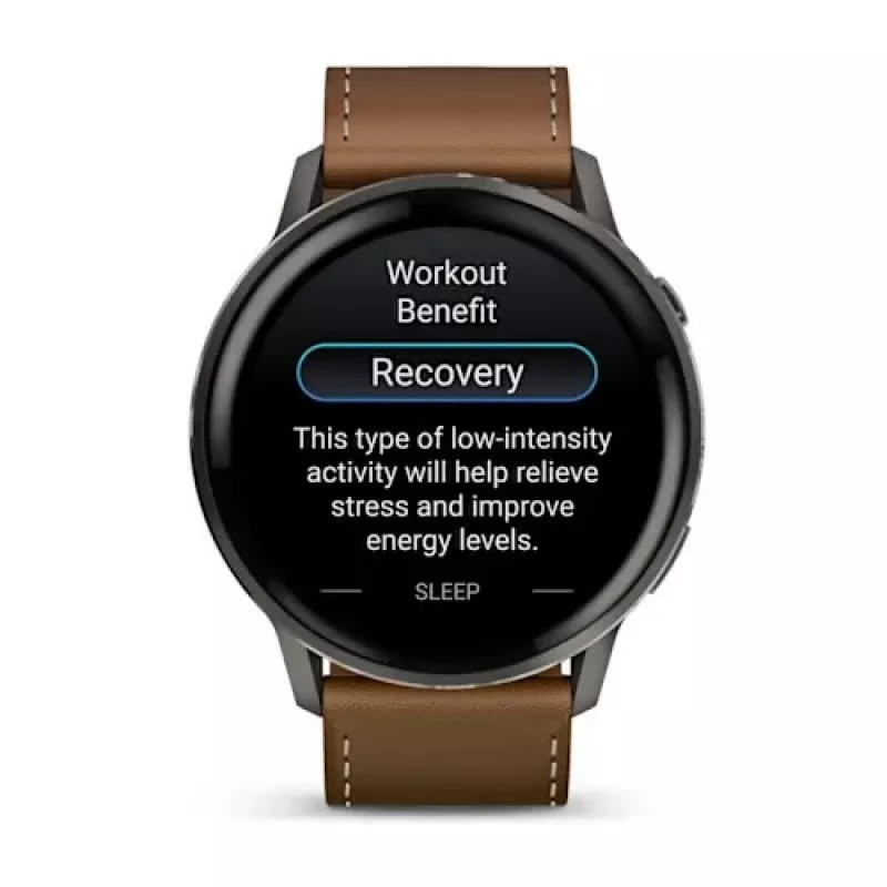 Nutikell GARMIN Venu 4 45 mm (1.4 tolli) AMOLED 454×454 px, Wi‑Fi, GPS, 8 GB, must korpus, pruun nahkrihm