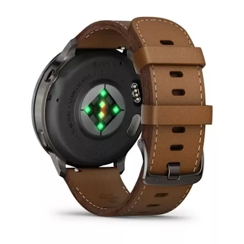 Nutikell GARMIN Venu 4 45 mm (1.4 tolli) AMOLED 454×454 px, Wi‑Fi, GPS, 8 GB, must korpus, pruun nahkrihm