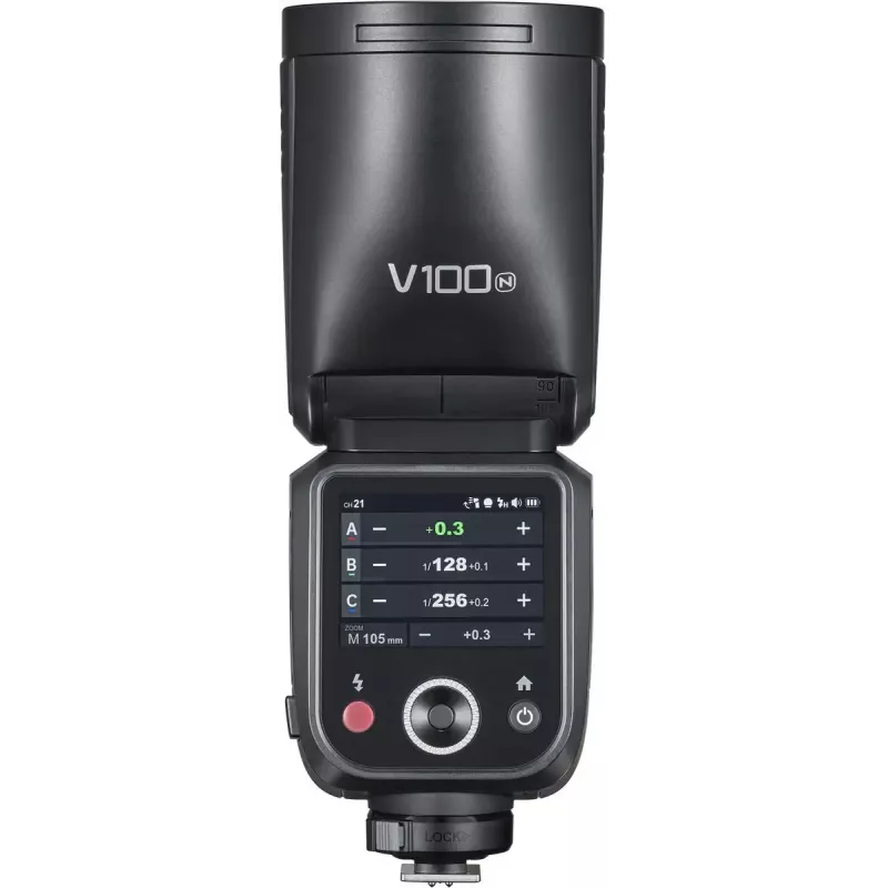 Flash Godox V100‑N Nikonile — Kaasaskantav TTL Li‑ion tulikuule kinnitatav välk
