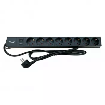 Pistikupesade plokk EQUIP 19 tolli 90° CEE7/7 kuni 8x Schuko pistikupesa lülitiga, alumiinium