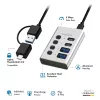 Hub USB3.2 Gen1, 4 porti, USB-A/C, sisse/välja lüliti