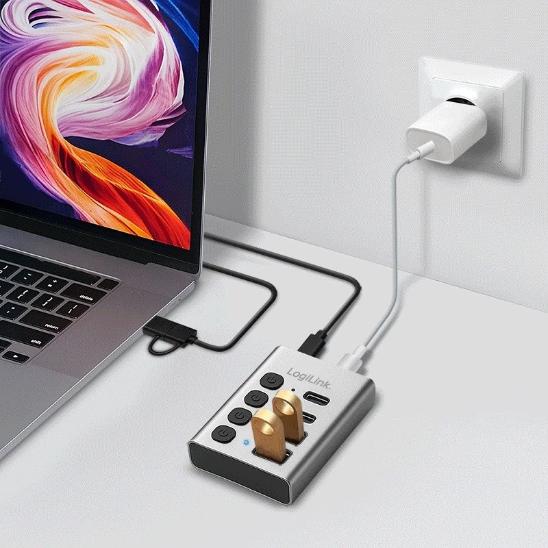 Hub USB3.2 Gen1, 4 porti, USB-A/C, sisse/välja lüliti