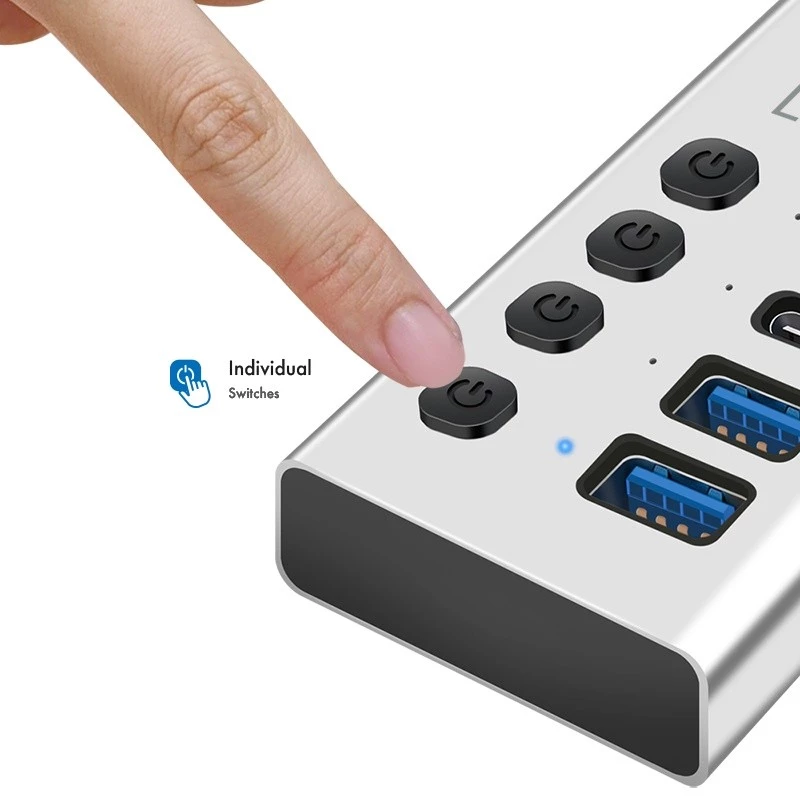 Hub USB3.2 Gen1, 4 porti, USB-A/C, sisse/välja lüliti