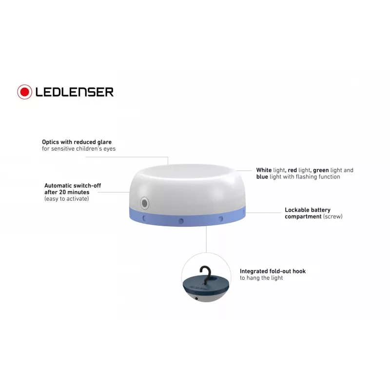 Patareitoitel laagrilatern Ledlenser Kidcamp6 — LED RGB, 60 lm, AAA, ABS-korpus, 95 g