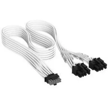 Corsair premium-punutud 12V-2x6 kuni 2x 6+2-Pin-PCIe-kaabel, universaalne - valge