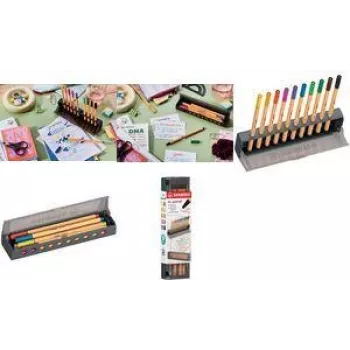 Stabilo point 88 10-värviline Click-Set finelineri komplekt plastikust pliiatsikarbi ja lauamati mudeliga 8810-5