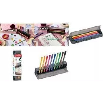 Kiudotsaga markerite komplekt Stabilo Pen 68 10 tk plastikust pliiatsikarbi ja lauamatiga (mudel 6810-7)
