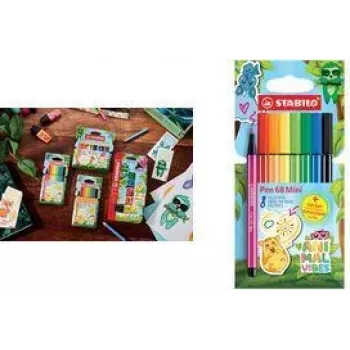 Viltpliiatsid Stabilo Pen 68 Mini Animal Vibes 8 tk, joon 1,0 mm, veepõhine lõhnatu tint