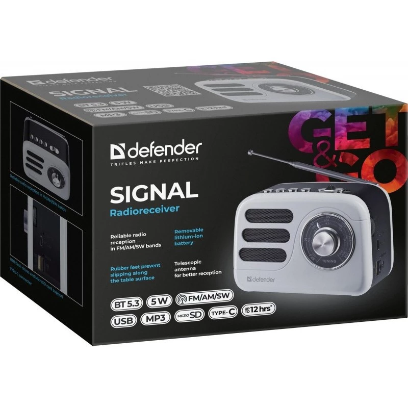 Kaasaskantav kõlar DEFENDER SIGNAL koos FM/MP3/SD/USB ja Bluetoothiga (5 W, antenn)