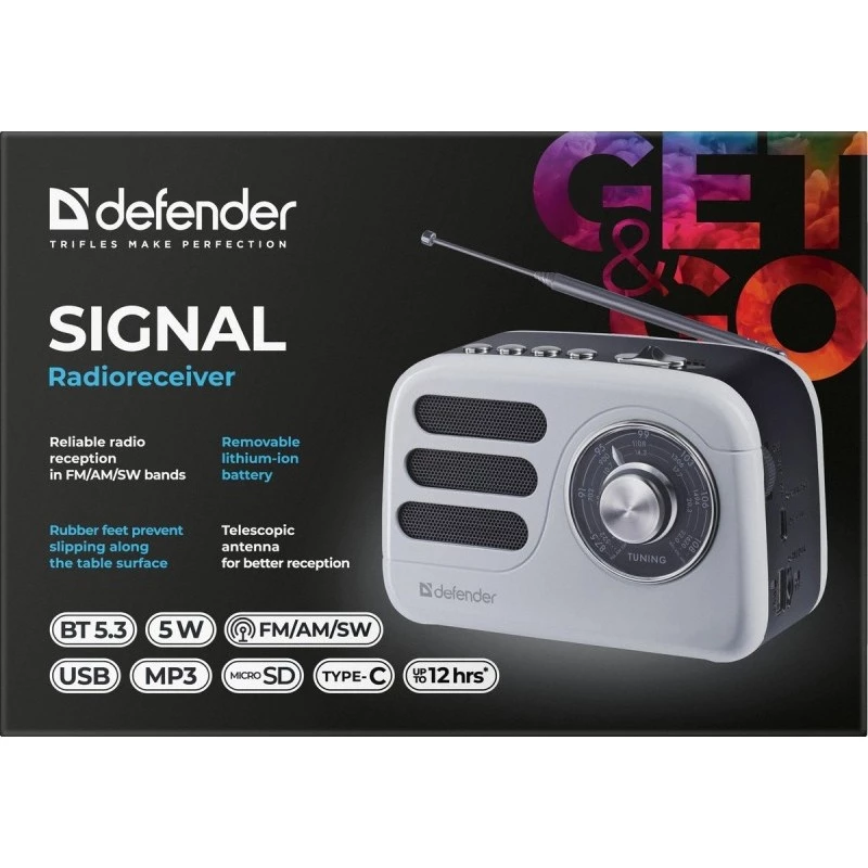 Kaasaskantav kõlar DEFENDER SIGNAL koos FM/MP3/SD/USB ja Bluetoothiga (5 W, antenn)