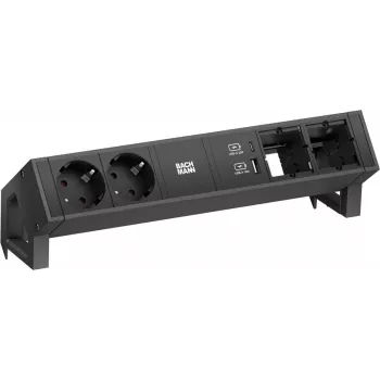 Toitemoodul Bachmann DESK2, 2x CEE7/3 pistikupesa, 2x arvutipordid, 2x USB-laadija 22W, must, 0,2m GST