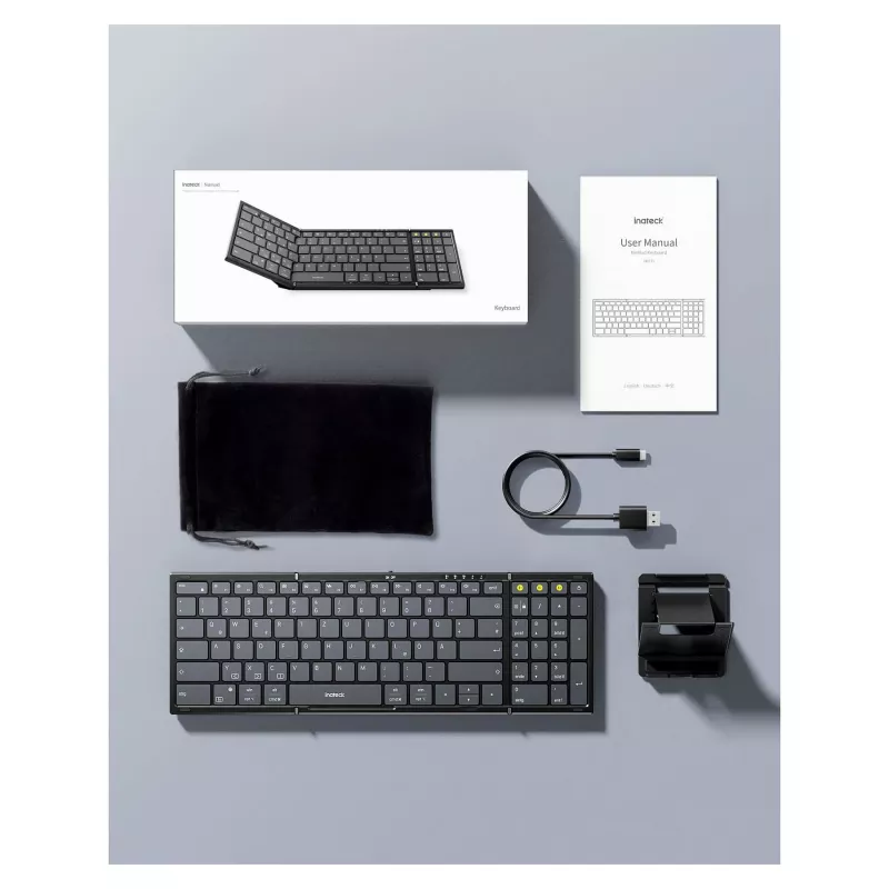 Juhtmevaba Bluetooth täissuuruses klaviatuur Inateck N0135 must — QWERTZ, käärikulülitid