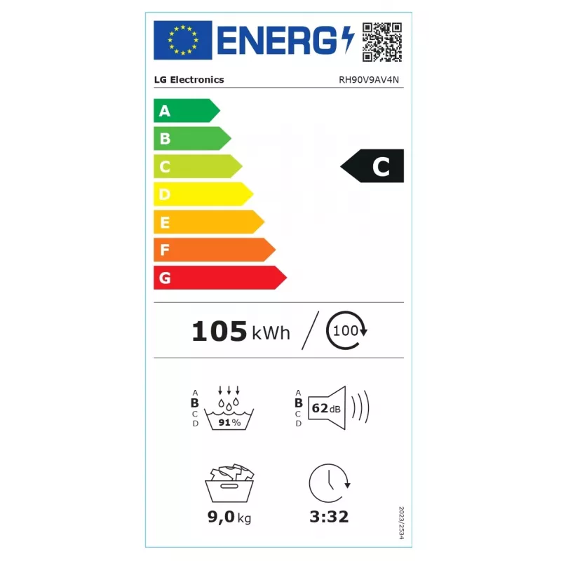 LG RH90V9AV4N, soojuspump, 9 kg, sügavus 66 cm - pesumasin-kuivati