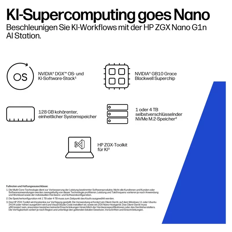 HP ZGX NANO G1n AI Mini GB10 koos Nvidia Mustwelliga, 128 GB muutmälu, 2 TB SSD, DGX WLAN