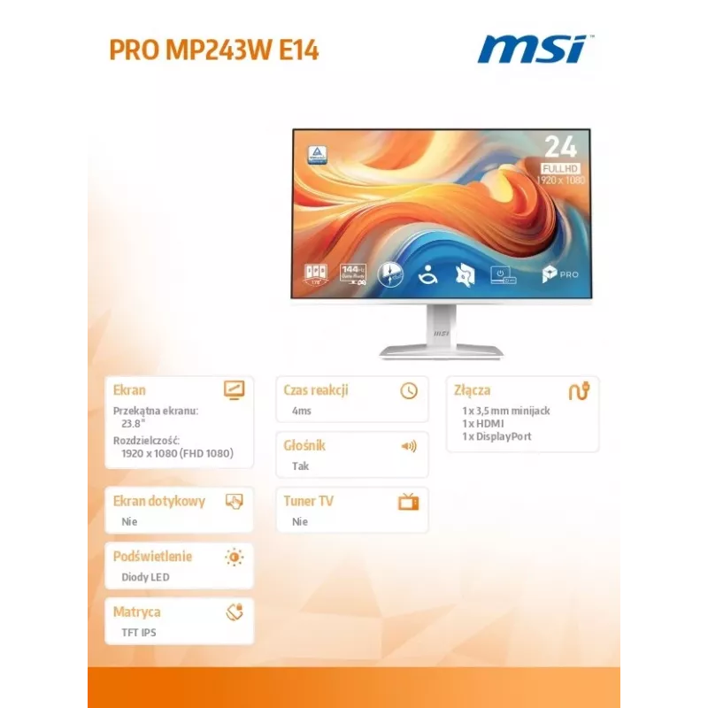 Monitor PRO MP243W E14 23,8-tolline LED/FHD/LAME/144Hz/valge