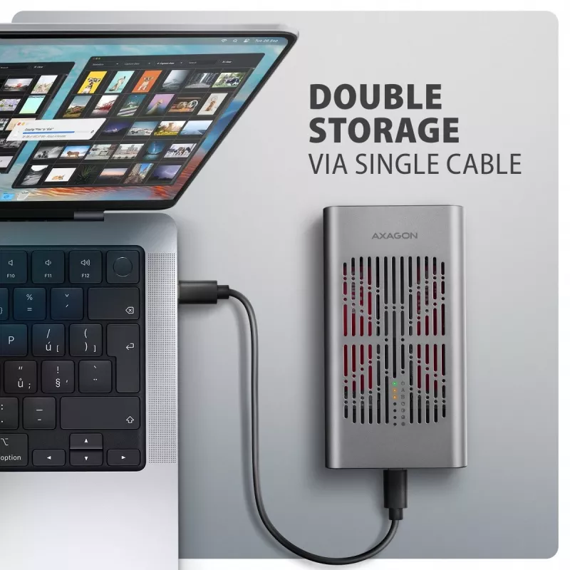 Väline korpus AXAGON EEM2-20GD USB-C 20 Gbps kahe M.2 NVMe SSD jaoks koos riistvaralise kloonimisega
