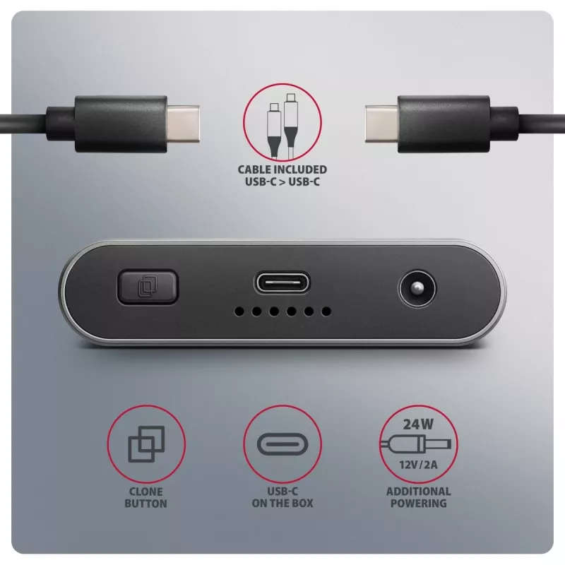 Väline korpus AXAGON EEM2-20GD USB-C 20 Gbps kahe M.2 NVMe SSD jaoks koos riistvaralise kloonimisega