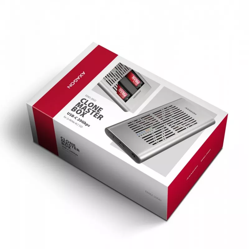 Väline korpus AXAGON EEM2-20GD USB-C 20 Gbps kahe M.2 NVMe SSD jaoks koos riistvaralise kloonimisega