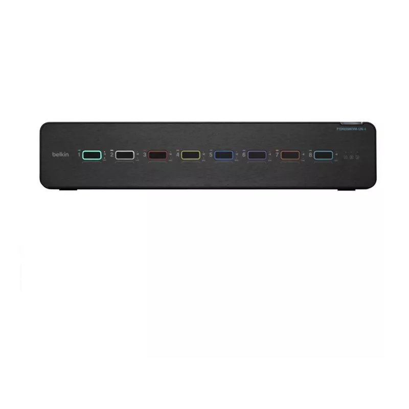 KVM-lüliti Belkin F1DN208KVM-UN-4 — 8-pordiline kahe ekraaniga HDMI/DisplayPort, USB klaviatuur ja hiir, 4K@60Hz, rack-kinnitus, must