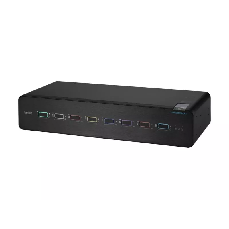 KVM-lüliti Belkin F1DN208KVM-UN-4 — 8-pordiline kahe ekraaniga HDMI/DisplayPort, USB klaviatuur ja hiir, 4K@60Hz, rack-kinnitus, must
