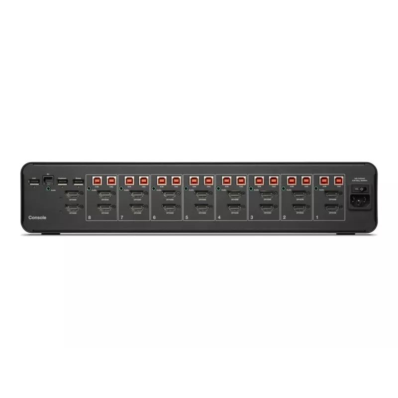 KVM-lüliti Belkin F1DN208KVM-UN-4 — 8-pordiline kahe ekraaniga HDMI/DisplayPort, USB klaviatuur ja hiir, 4K@60Hz, rack-kinnitus, must