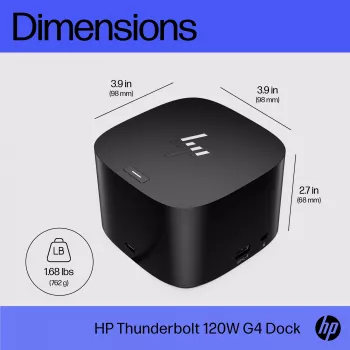 HP Thunderbolt Dock 120W G4, Kensington, Hiina, Tai, Taiwan, Äri, Windows 10, Windows 11, MacOS, 98 mm
