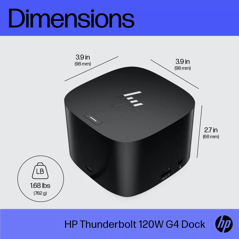 HP Thunderbolt Dock 120W G4, Kensington, Hiina, Tai, Taiwan, Äri, Windows 10, Windows 11, MacOS, 98 mm