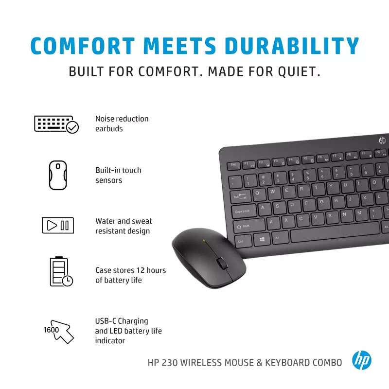 HP 230 juhtmevaba hiire ja klaviatuuri komplekt, valge, hiir kaasas