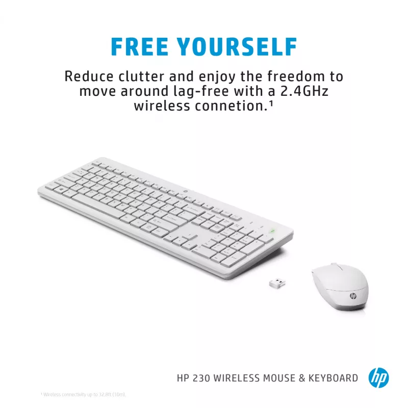 HP 230 juhtmevaba hiire ja klaviatuuri komplekt, valge, hiir kaasas