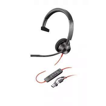 HP Poly Mustwire 3310 Microsoft Teams sertifitseeritud peakomplekt +USB-C/A adapter TAA