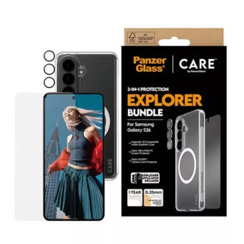 Ekraanikaitse PanzerGlass CARE 3-in-1 Samsung Galaxy S (2026) jaoks – PanzerGlass