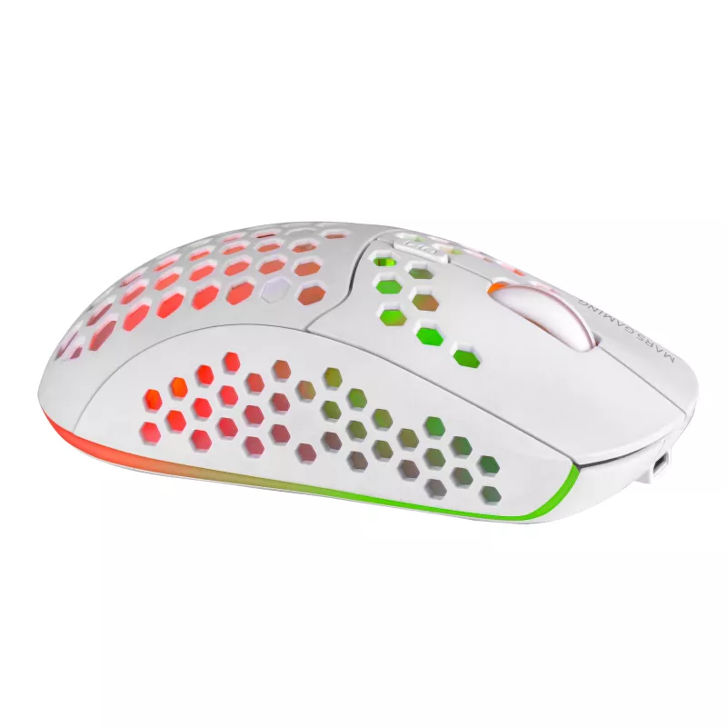 Mars Gaming MMW3W, juhtmevaba mängurihiir, RGB Flow, ülikerge 79g, 3200DPI, valge