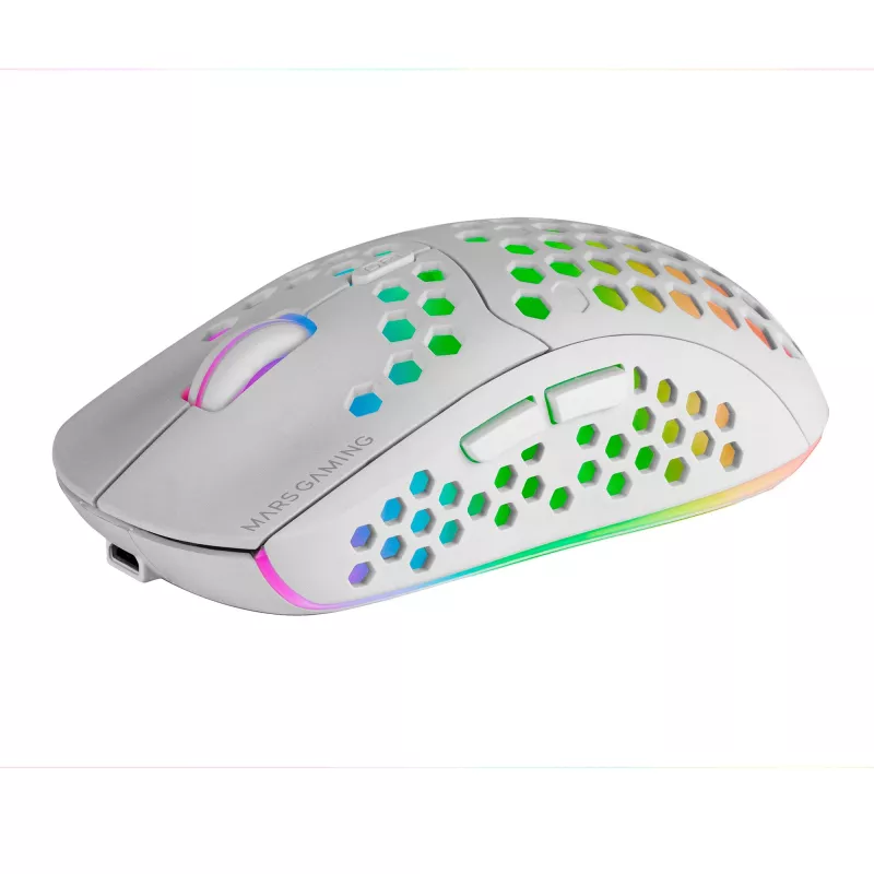 Mars Gaming MMW3W, juhtmevaba mängurihiir, RGB Flow, ülikerge 79g, 3200DPI, valge