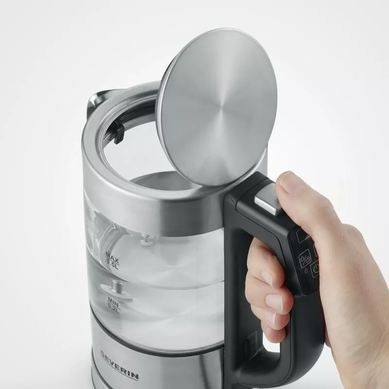 Elektriline veekeetja SEVERIN WK3458, 0,5 l, 1100 W, klaas ja roostevaba teras, 5 temperatuuriseadet, juhtmevaba