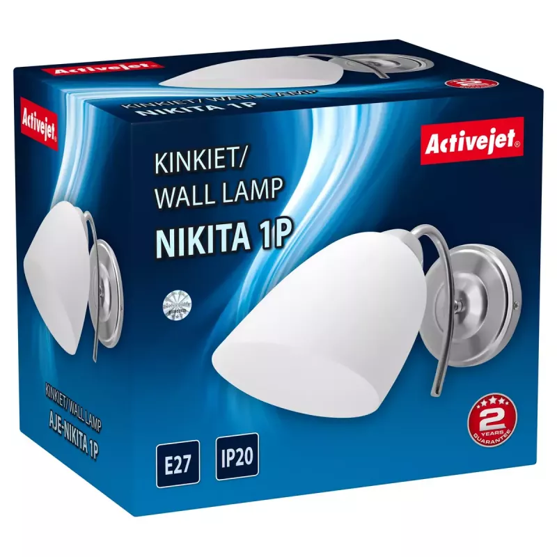 Seinalamp ActiveJet NIKITA nikkel E27 ühe tulega, ümmargune metallkuppel, IP20, 220–240 V, max 60 W
