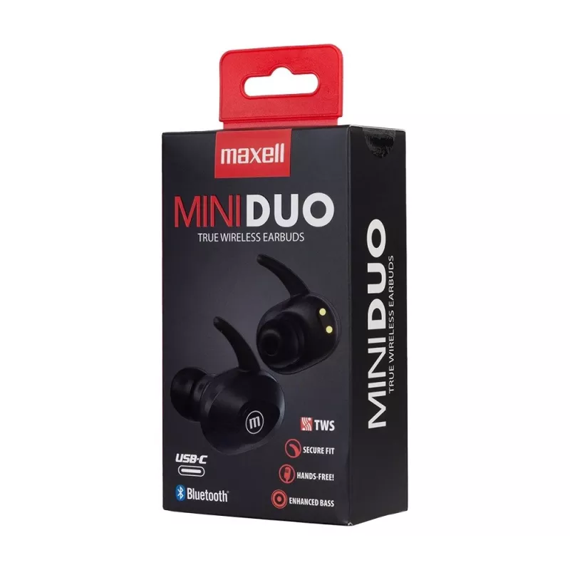MAXELL MINI DUO juhtmevabad kõrvasisesed kõrvaklapid koos laadimisümbrisega Must