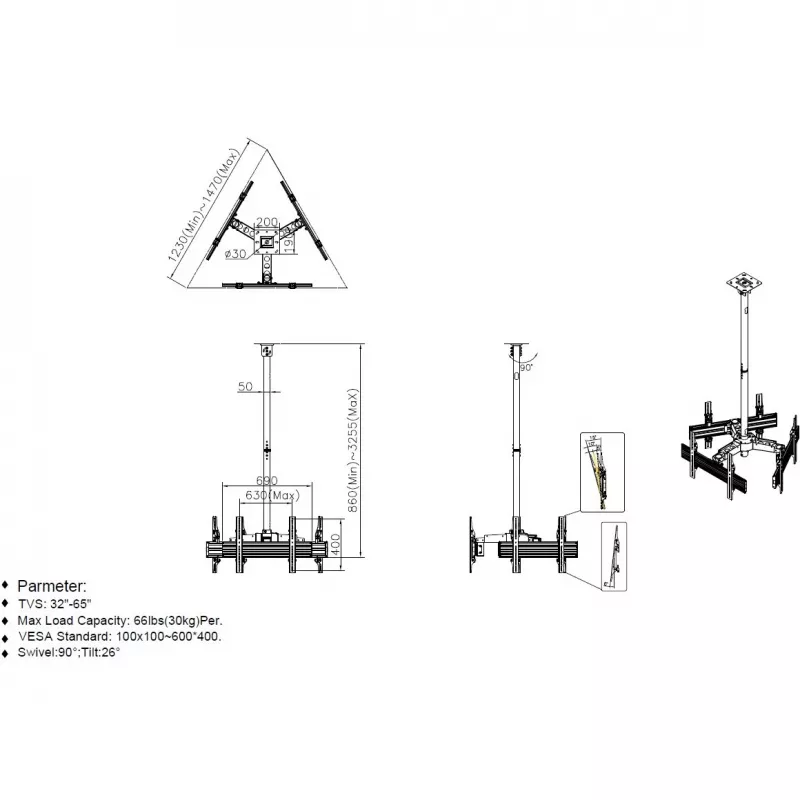 Equip laekinnitus kolmele ekraanile, telerikinnitus 650371