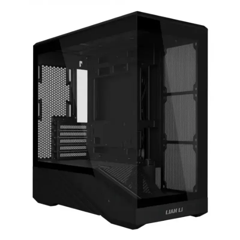 Mini-torniga arvutikorpus Lian Li Vector V100R MINI — Mini-ITX/Mikro-ATX, karastatud klaas, 3×120 mm külg- + 1×120 mm tagaventilaator, 2× 2,5-tollist + 1× 3,5-tollist pesa, must