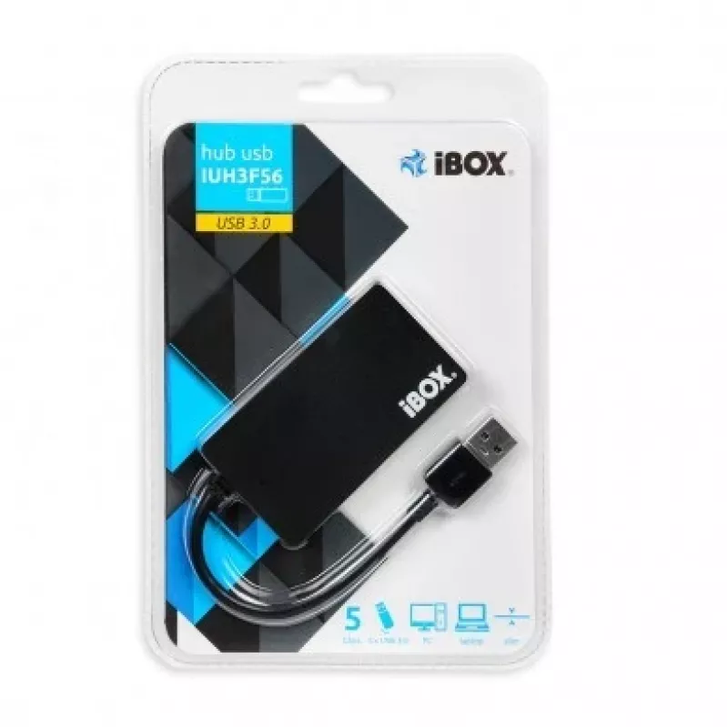 iBox IUH3F56 liidese jaotur USB 3.2 Gen 1 (3.1 Gen 1) Type-A 5000 Mbit/s must
