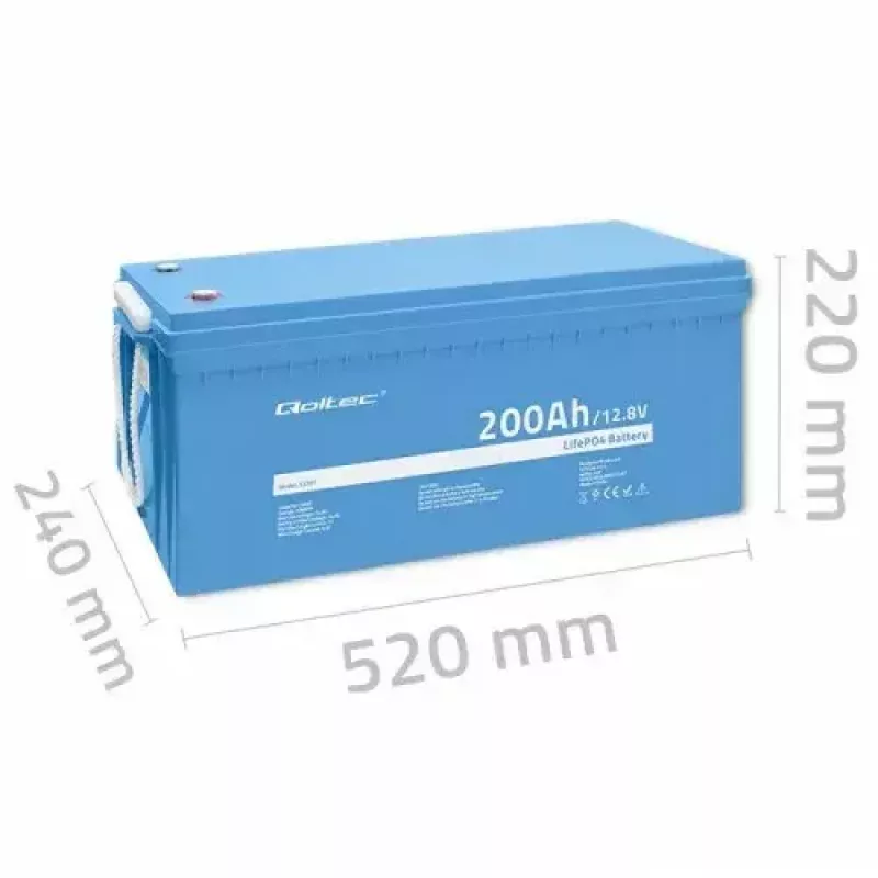 Qoltec 53707 Sõidukiaku Liitium-raudfosfaat 200 Ah 12,8 V