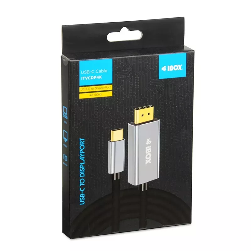 Video kaabli adapter IBOX ITVCDP4K USB USB-C DisplayPortile 1,8 m must
