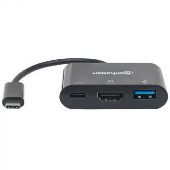 Manhattan USB-C dokk/jaotur, pordid (x3): HDMI, USB-A ja USB-C, 5 Gbps (USB 3.2 Gen1 ehk USB 3.0), toiteedastus (60 W) USB-C porti (Märkus: vajalik lisaks USB-C seinakontroller ja USB-